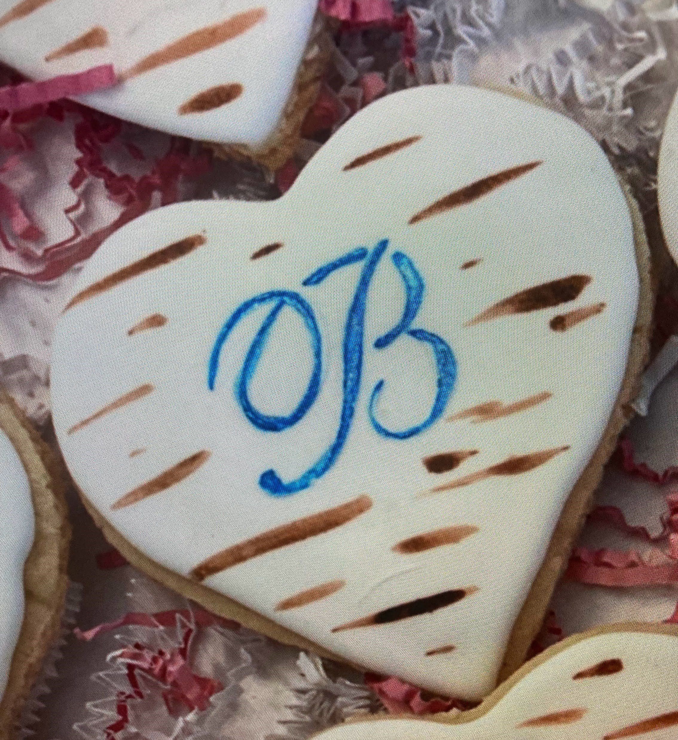 Annettes Birch Bark Monogramed Wedding Cookies