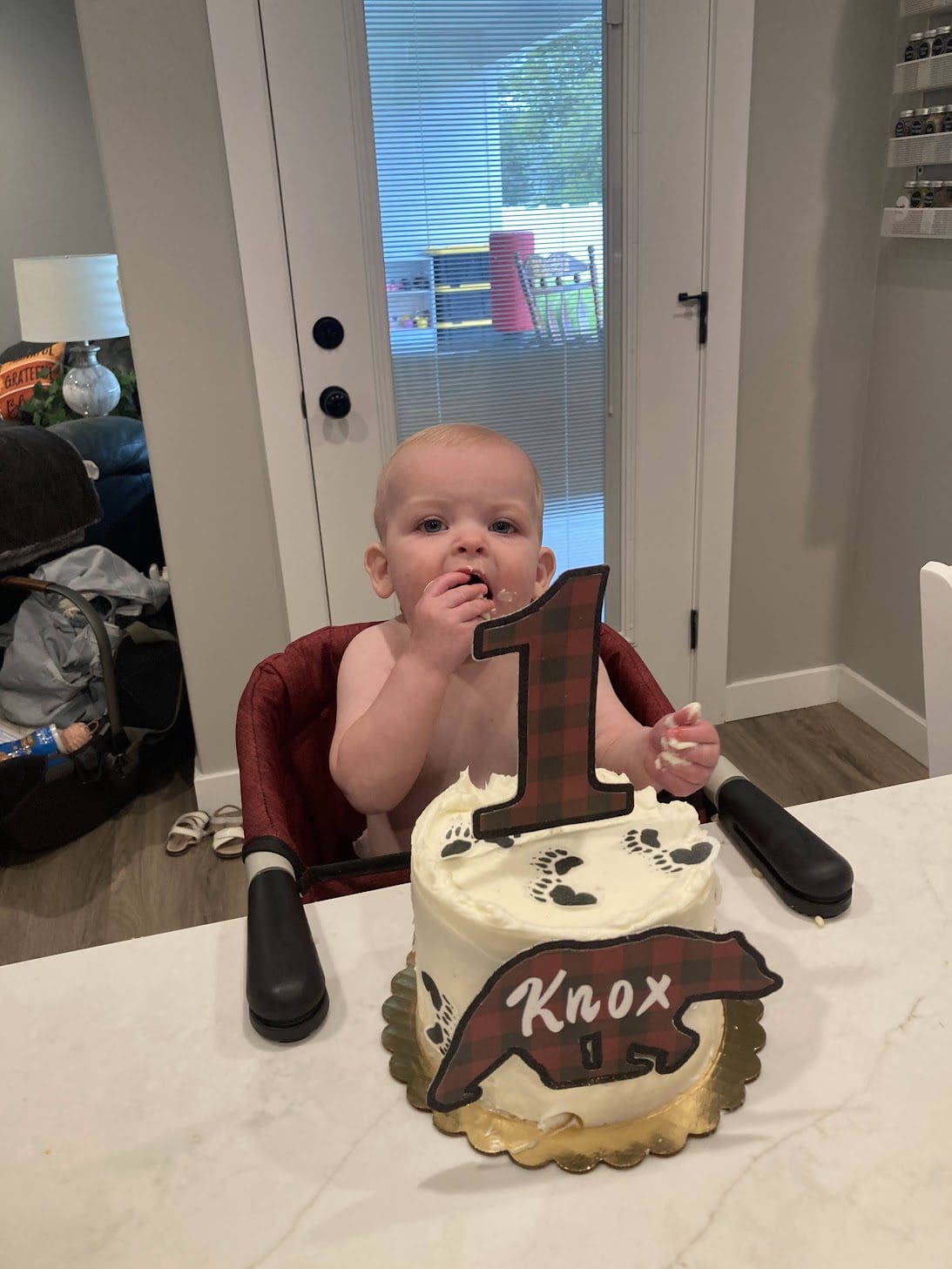 Annettes - Knox's 1st Birthday Lumberjack Plaid Bear Cake