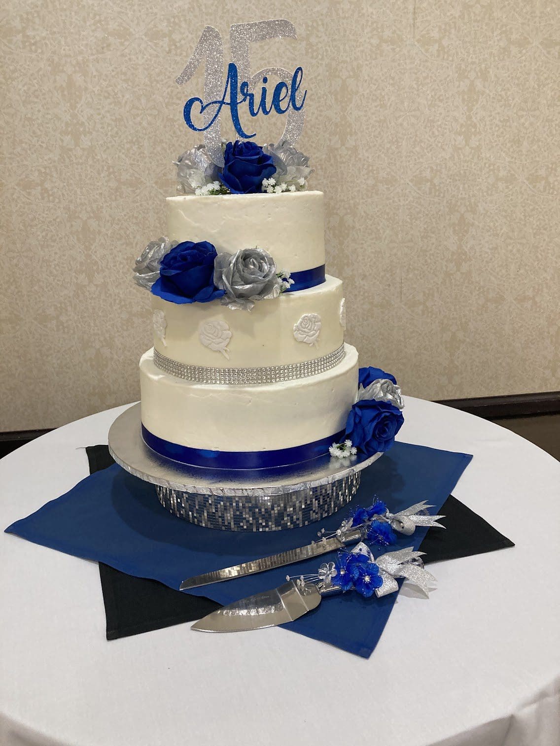 Annettes Royal Blue and Silver Quinceanera Cake - Ariel 15