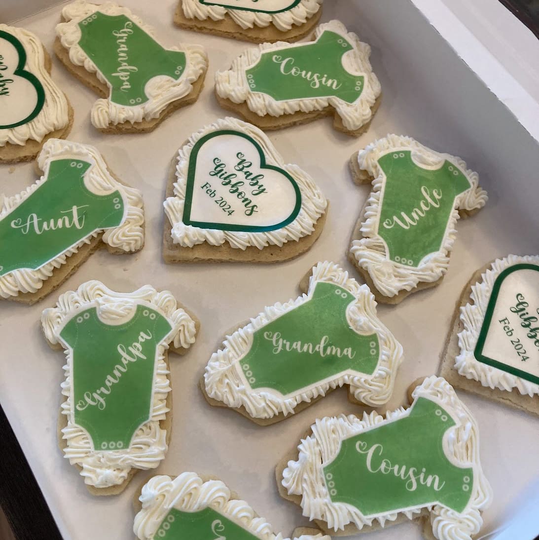Annettes - Baby Announcement Green Onsies BC Cookies SQ
