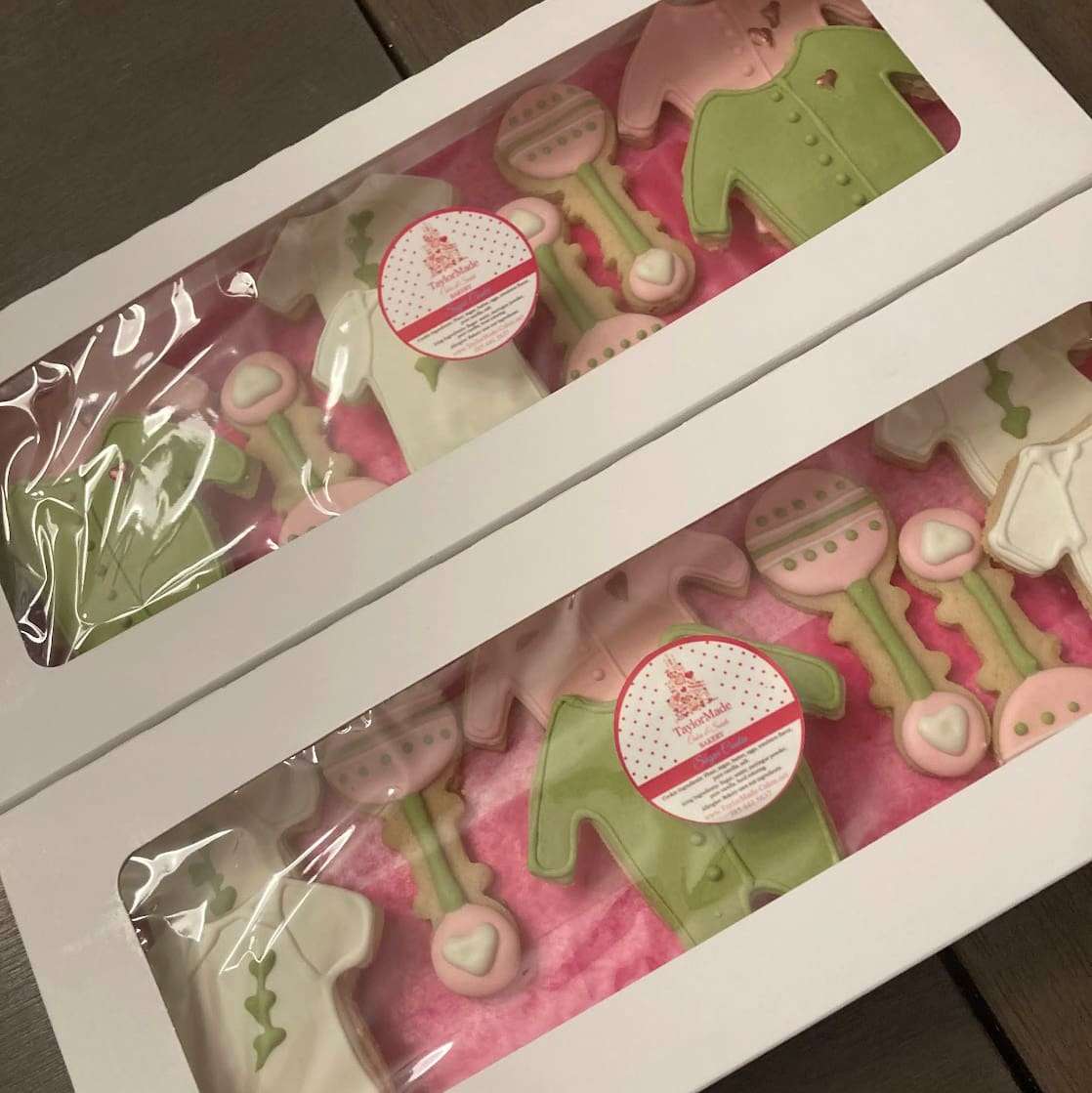 Annettes Pink and Green Baby Shower RI Cookies