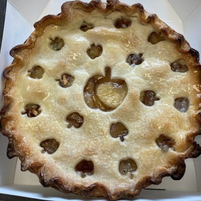 TMC Double crusted Apple Pie with apple cut-outs in the crust