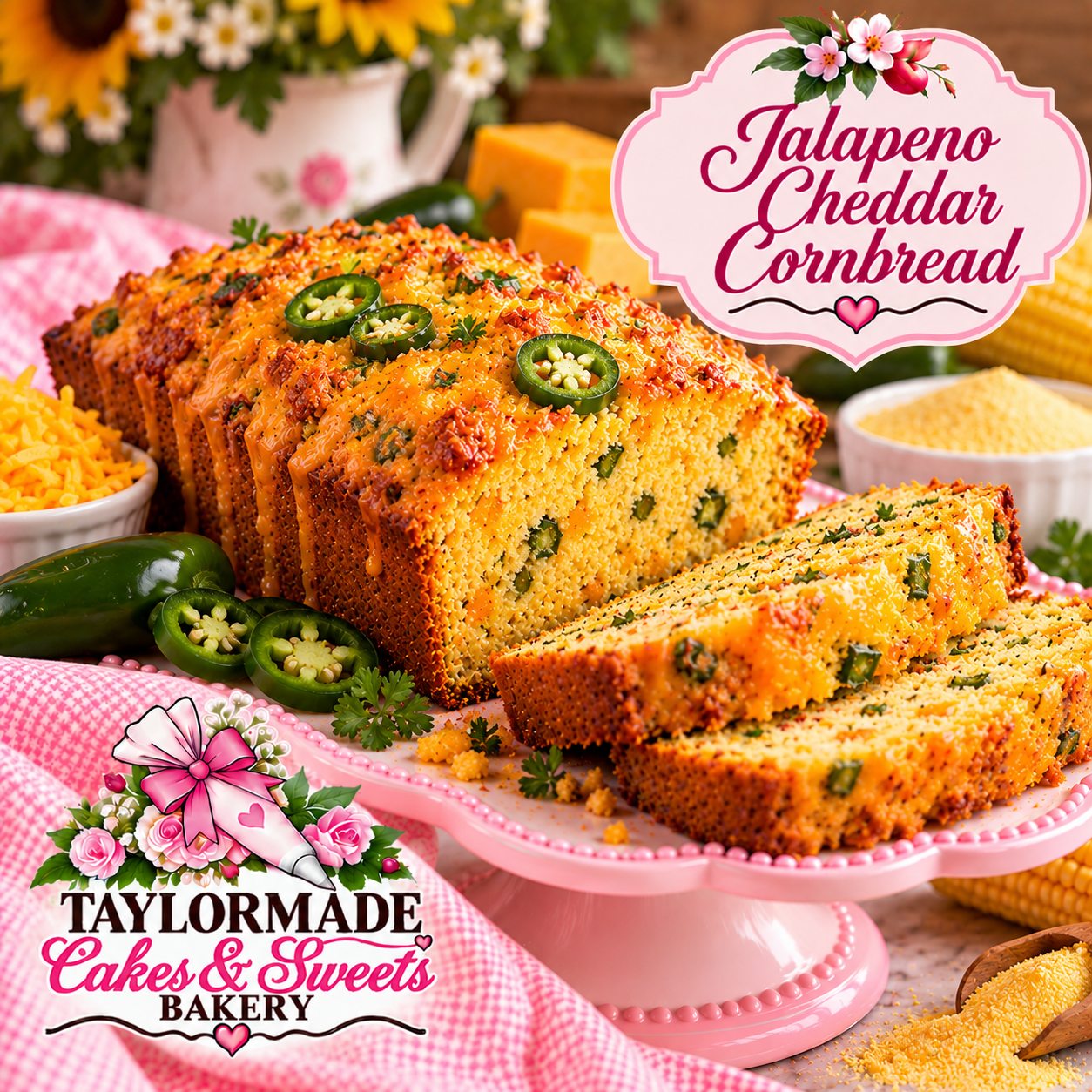 JalapeƱo Cheddar Cornbread Sweet Bread | TaylorMade Cakes & Sweets Bakery JalapeƱo Cheddar Cornbread sweet bread loaf by TaylorMade Cakes and Sweets Bakery