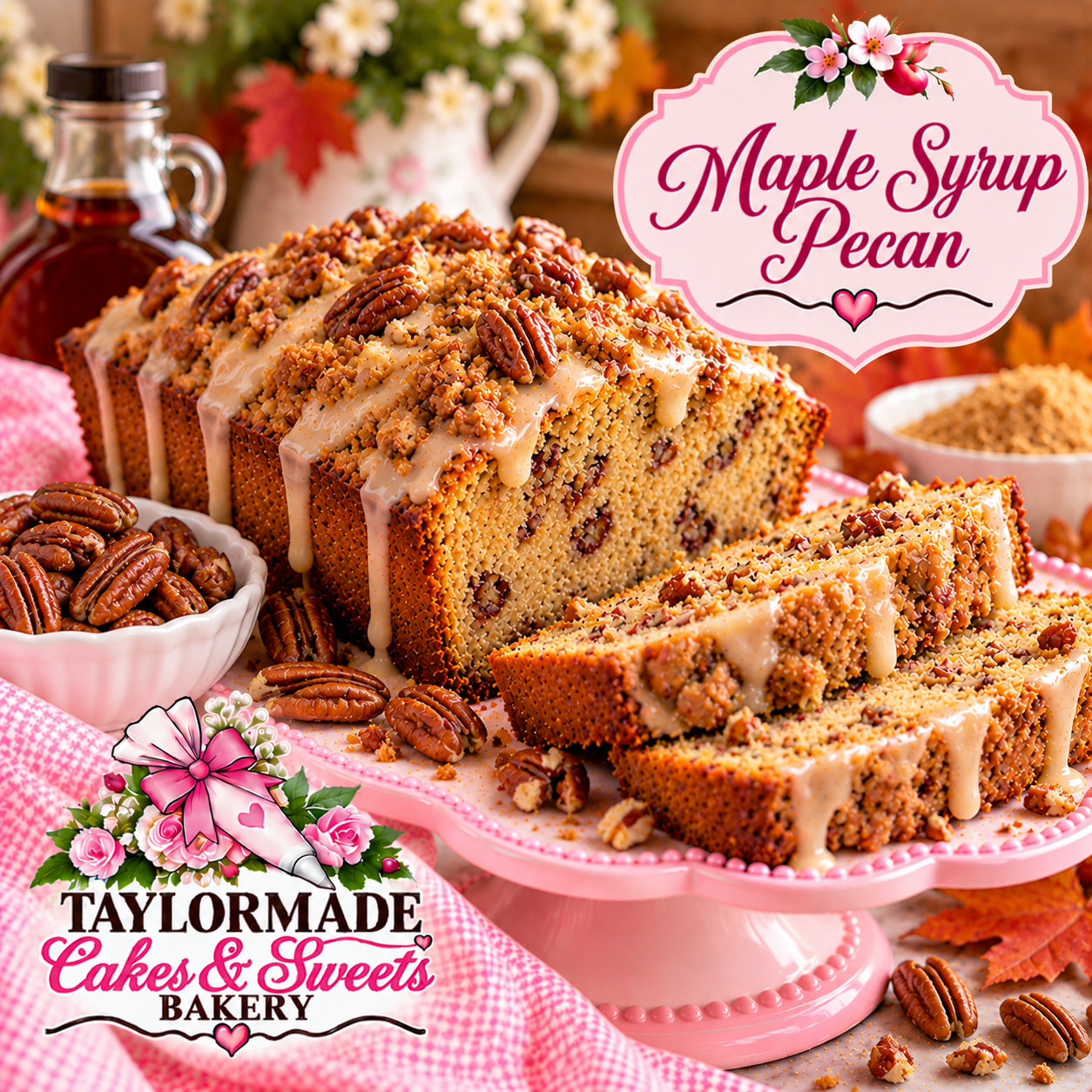 Maple Syrup Pecan Sweet Bread | TaylorMade Cakes & Sweets Bakery Maple Syrup Pecan sweet bread loaf from TaylorMade Cakes and Sweets Bakery