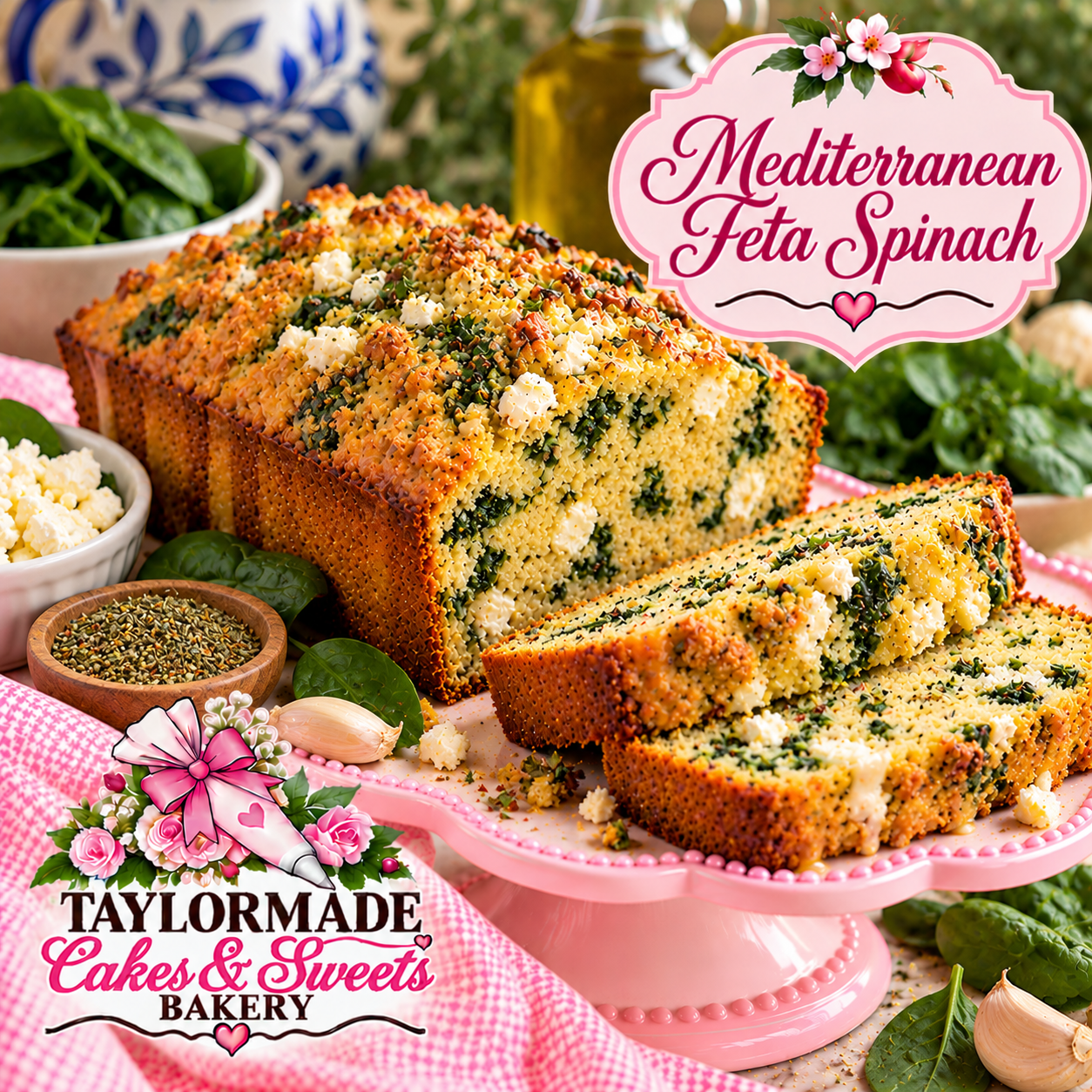 Mediterranean Feta Spinach Sweet Bread | TaylorMade Cakes & Sweets Bakery Mediterranean Feta Spinach sweet bread loaf from TaylorMade Cakes and Sweets Bakery