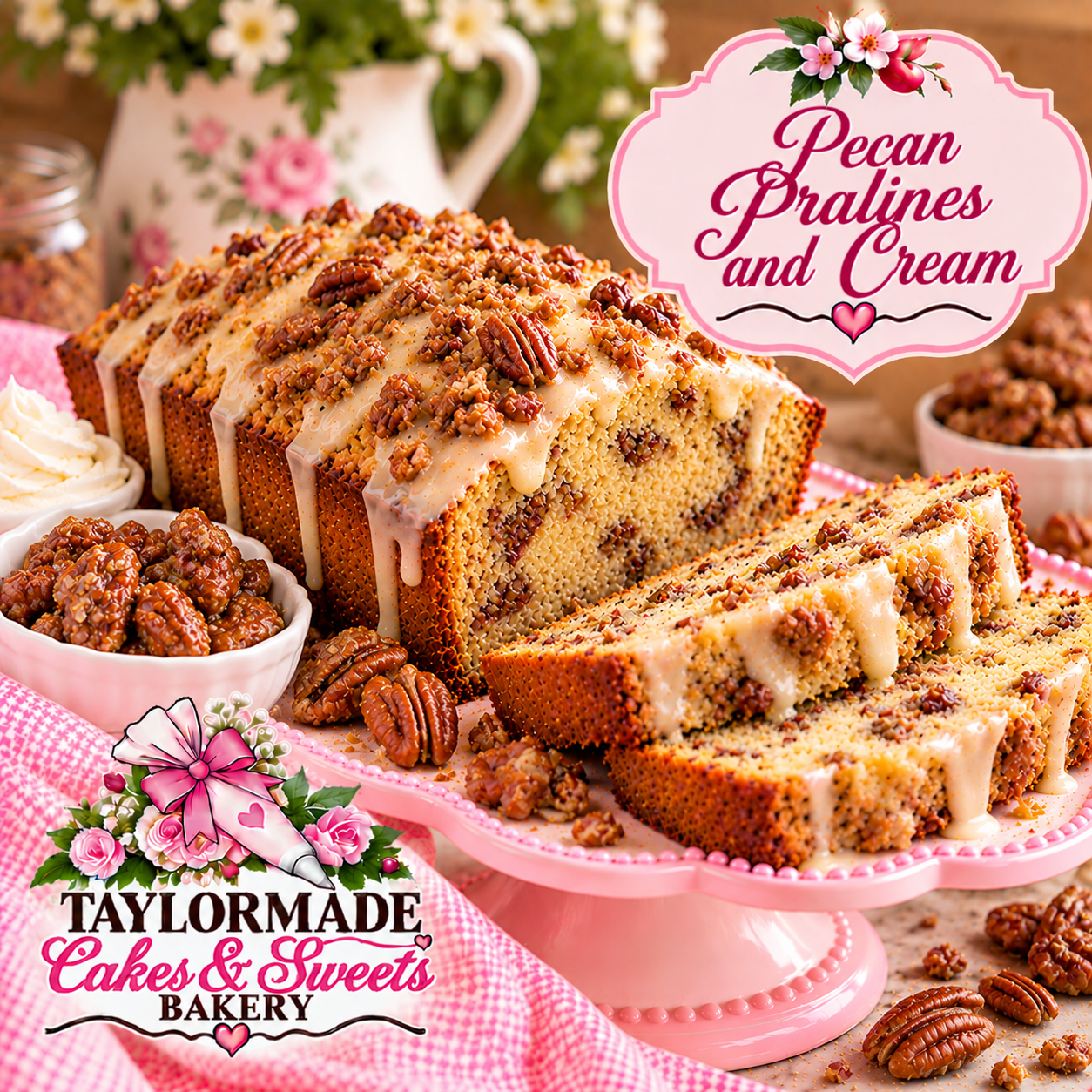Pecan Pralines and Cream Sweet Bread | TaylorMade Cakes & Sweets Bakery Pecan Pralines and Cream sweet bread loaf from TaylorMade Cakes and Sweets Bakery
