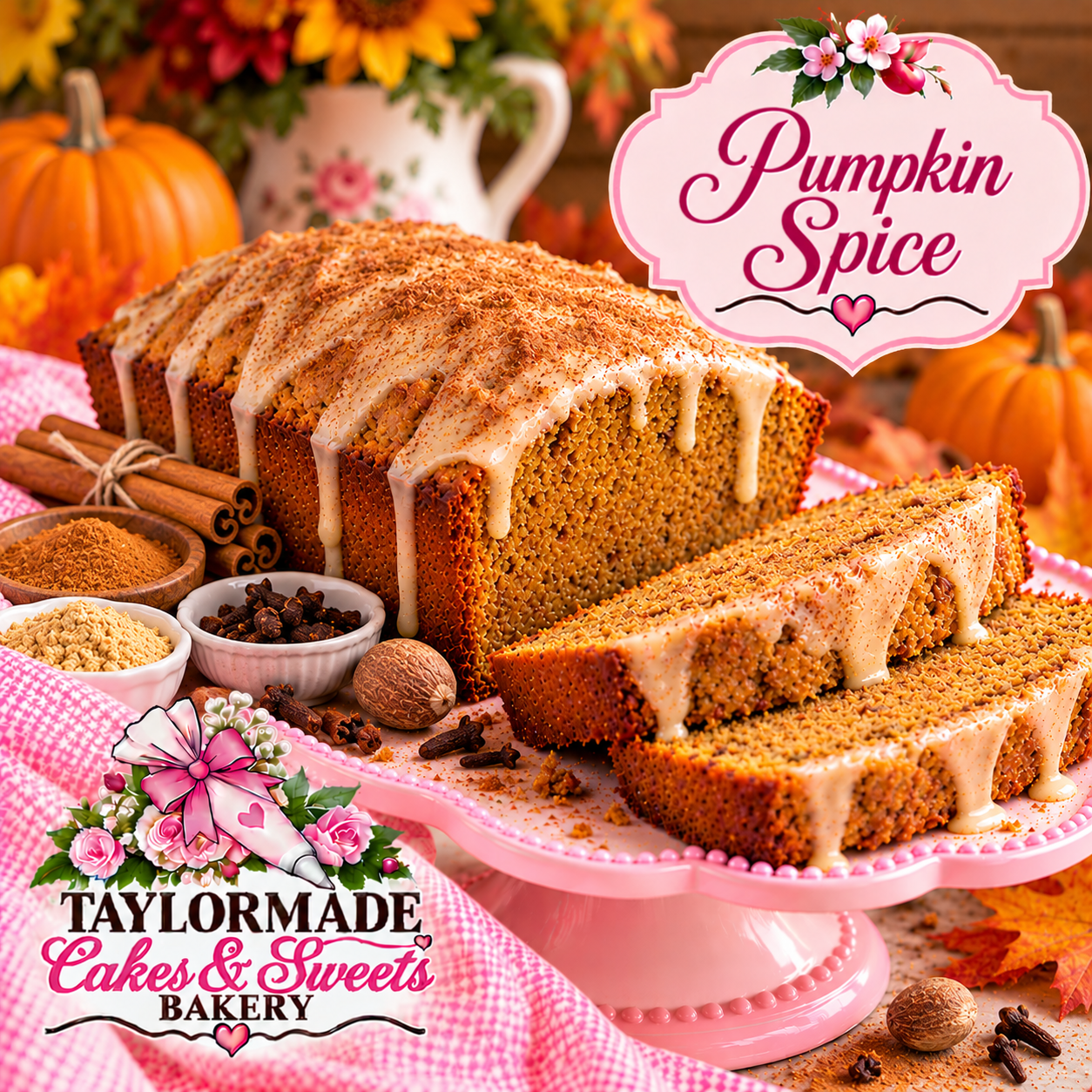 Pumpkin Spice Sweet Bread | TaylorMade Cakes & Sweets Bakery Pumpkin Spice sweet bread loaf from TaylorMade Cakes and Sweets Bakery